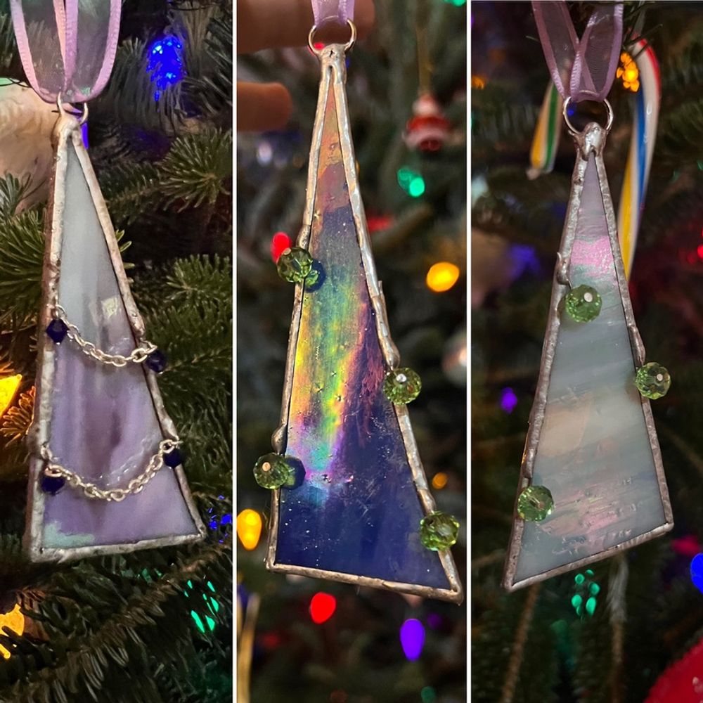 Larger Stained Glass Christmas Tree Ornaments