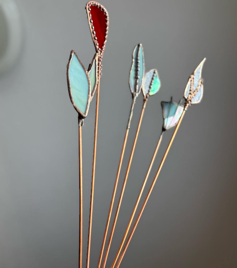 Stained glass indoor flower stakes