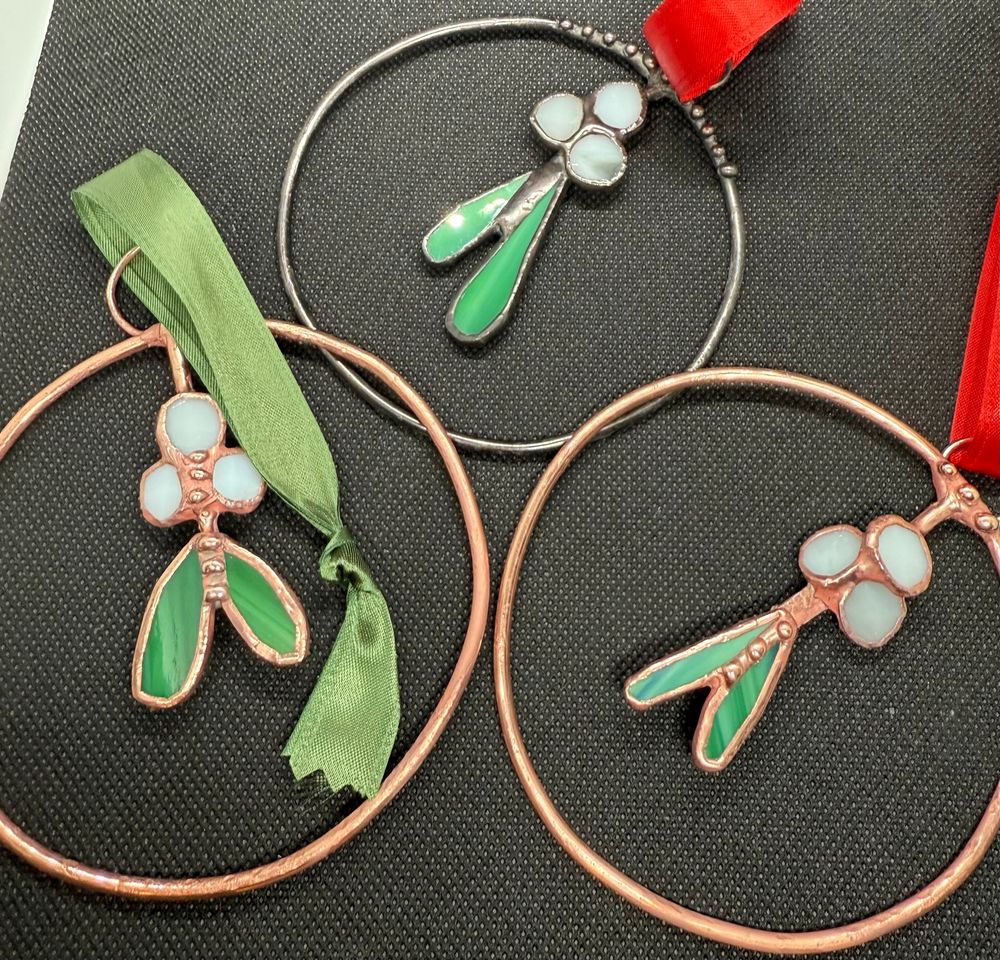 hanging stained glass mistletoe - you pick black or copper patina